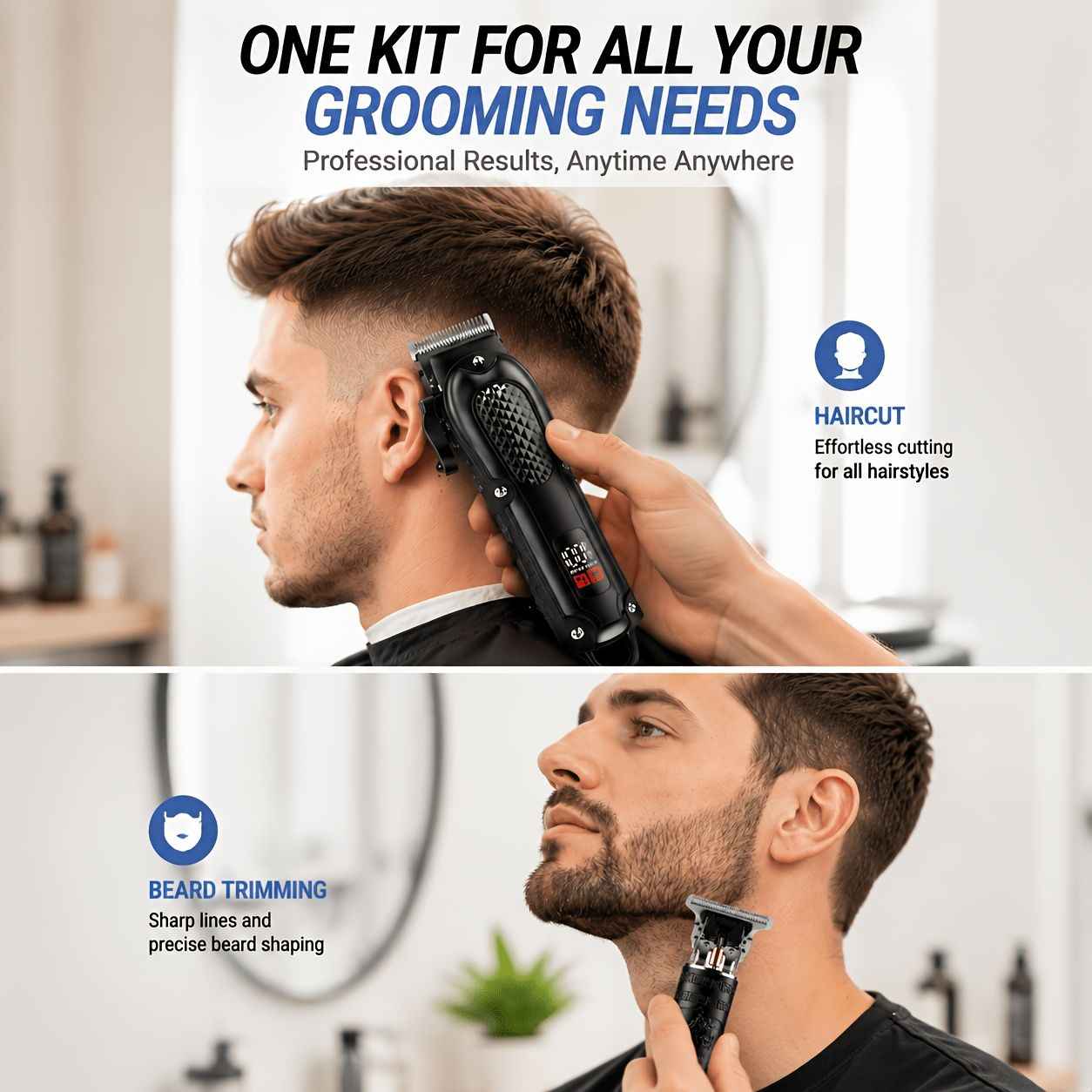 Rechargeable Electric Grooming Kit With LCD Battery Display Black