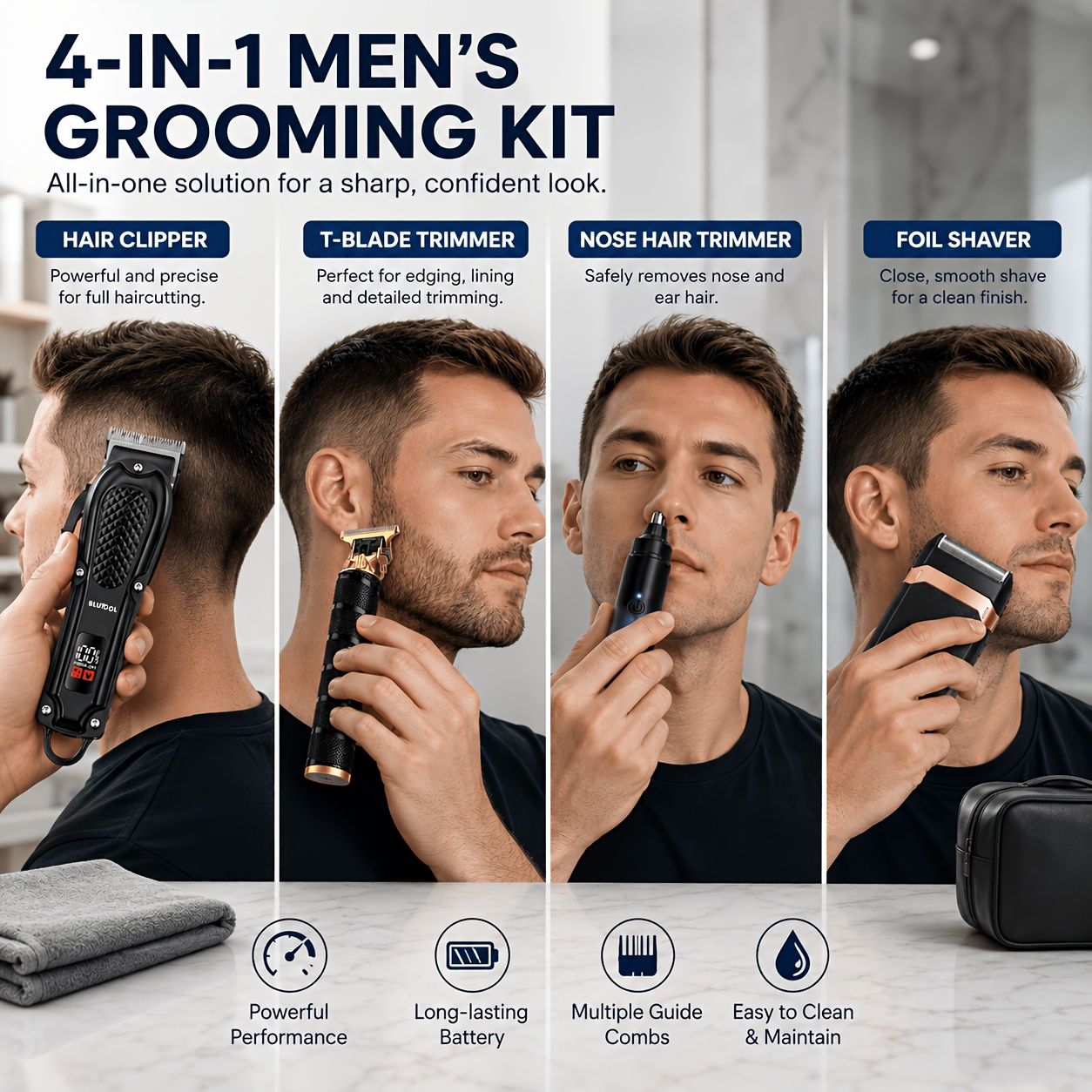 Rechargeable Electric Grooming Kit With LCD Battery Display Black