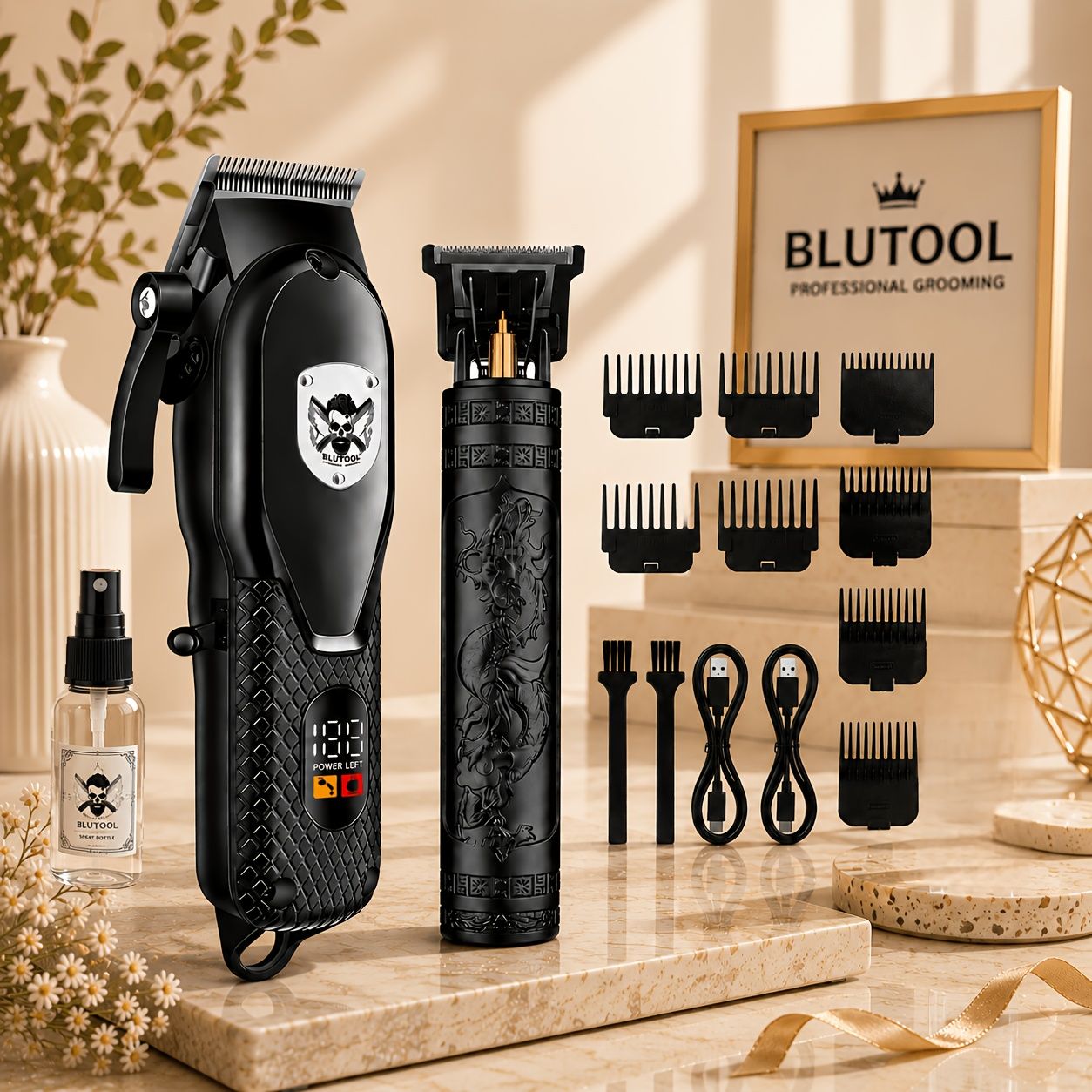 Rechargeable Electric Grooming Kit With LCD Battery Display Black