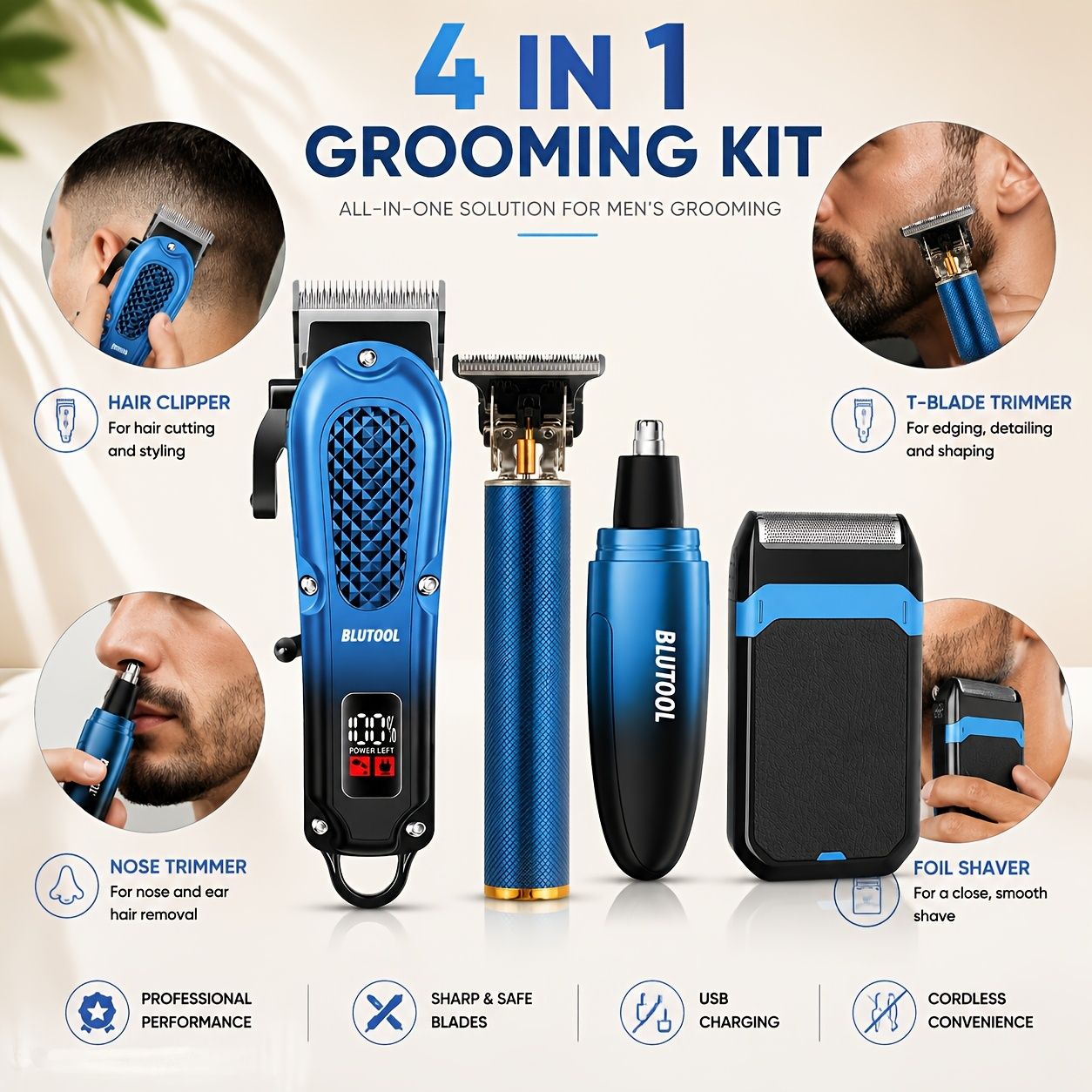 Rechargeable Electric Grooming Kit With LCD Battery Display Black