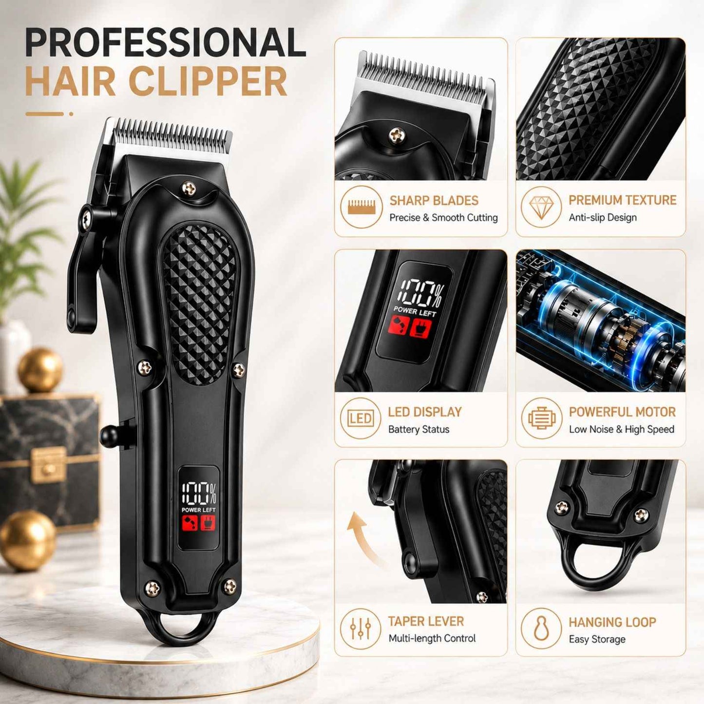 Rechargeable Electric Grooming Kit With LCD Battery Display Black