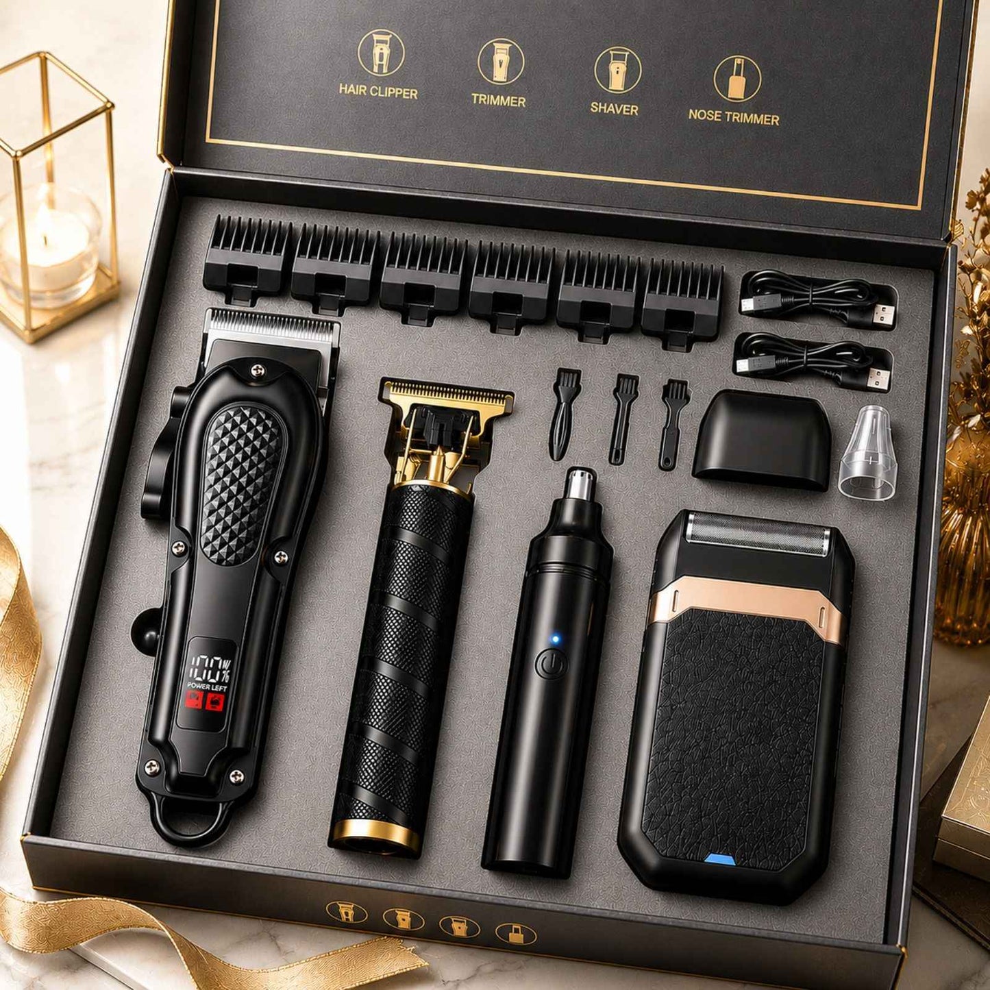Rechargeable Electric Grooming Kit With LCD Battery Display Black