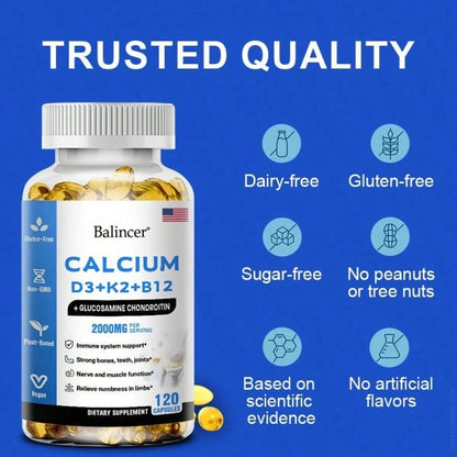 Calcium Supplement With Vitamin D3 K2 B12 Zinc High Absorption Formula 120 Softgels