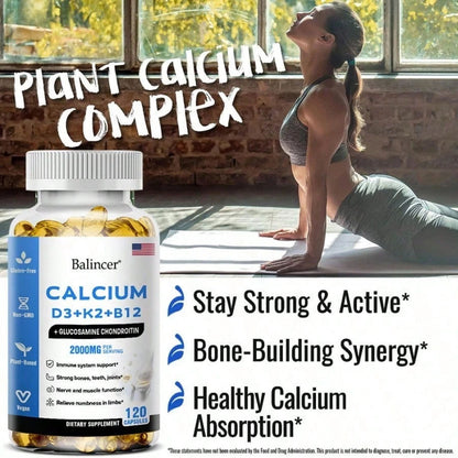 Calcium Supplement With Vitamin D3 K2 B12 Zinc High Absorption Formula 120 Softgels