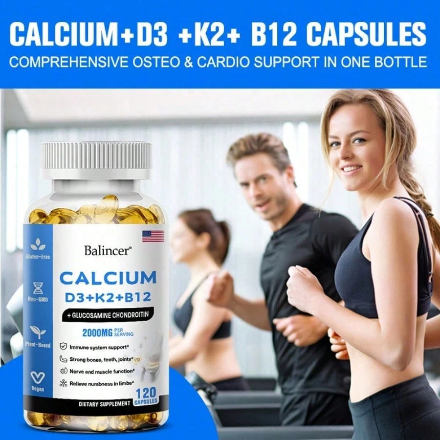 Calcium Supplement With Vitamin D3 K2 B12 Zinc High Absorption Formula 120 Softgels