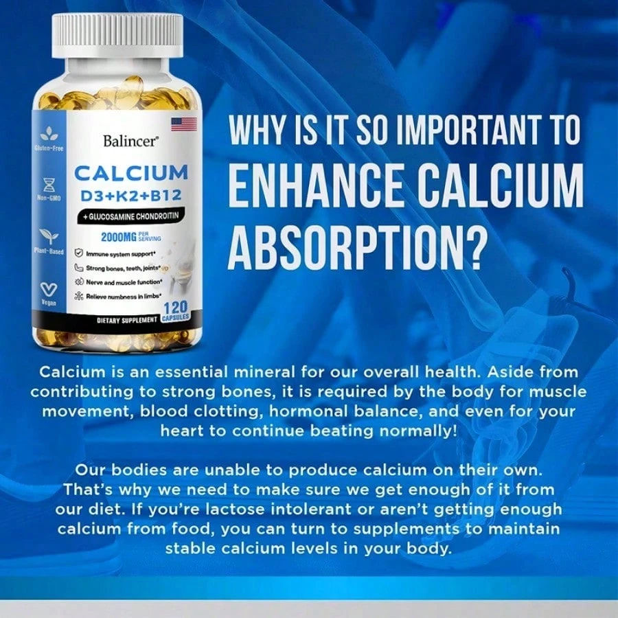 Calcium Supplement With Vitamin D3 K2 B12 Zinc High Absorption Formula 120 Softgels