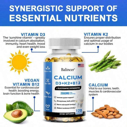 Calcium Supplement With Vitamin D3 K2 B12 Zinc High Absorption Formula 120 Softgels