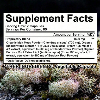 Irish Sea Moss Fucus Burdock Dietary Supplement 120 Capsules