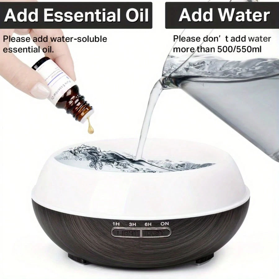 SHEIN Smart Aroma Diffuser 550ml Remote Control 7-Color LED Wood Grain