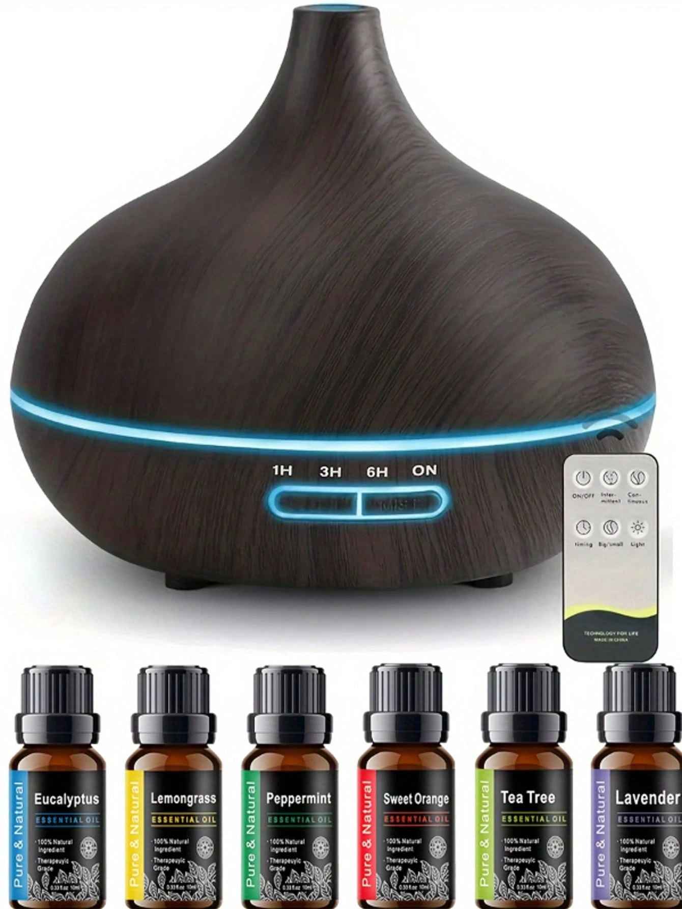SHEIN Smart Aroma Diffuser 550ml Remote Control 7-Color LED Wood Grain