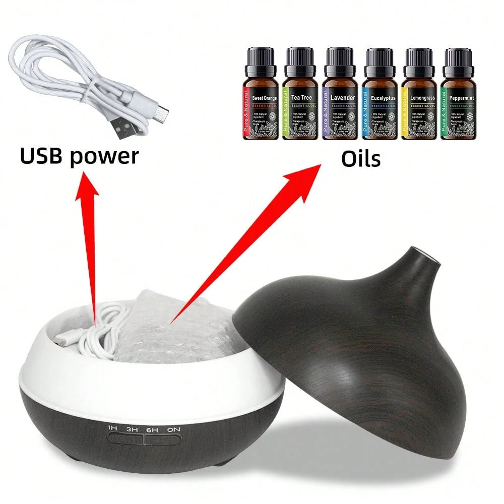 SHEIN Smart Aroma Diffuser 550ml Remote Control 7-Color LED Wood Grain