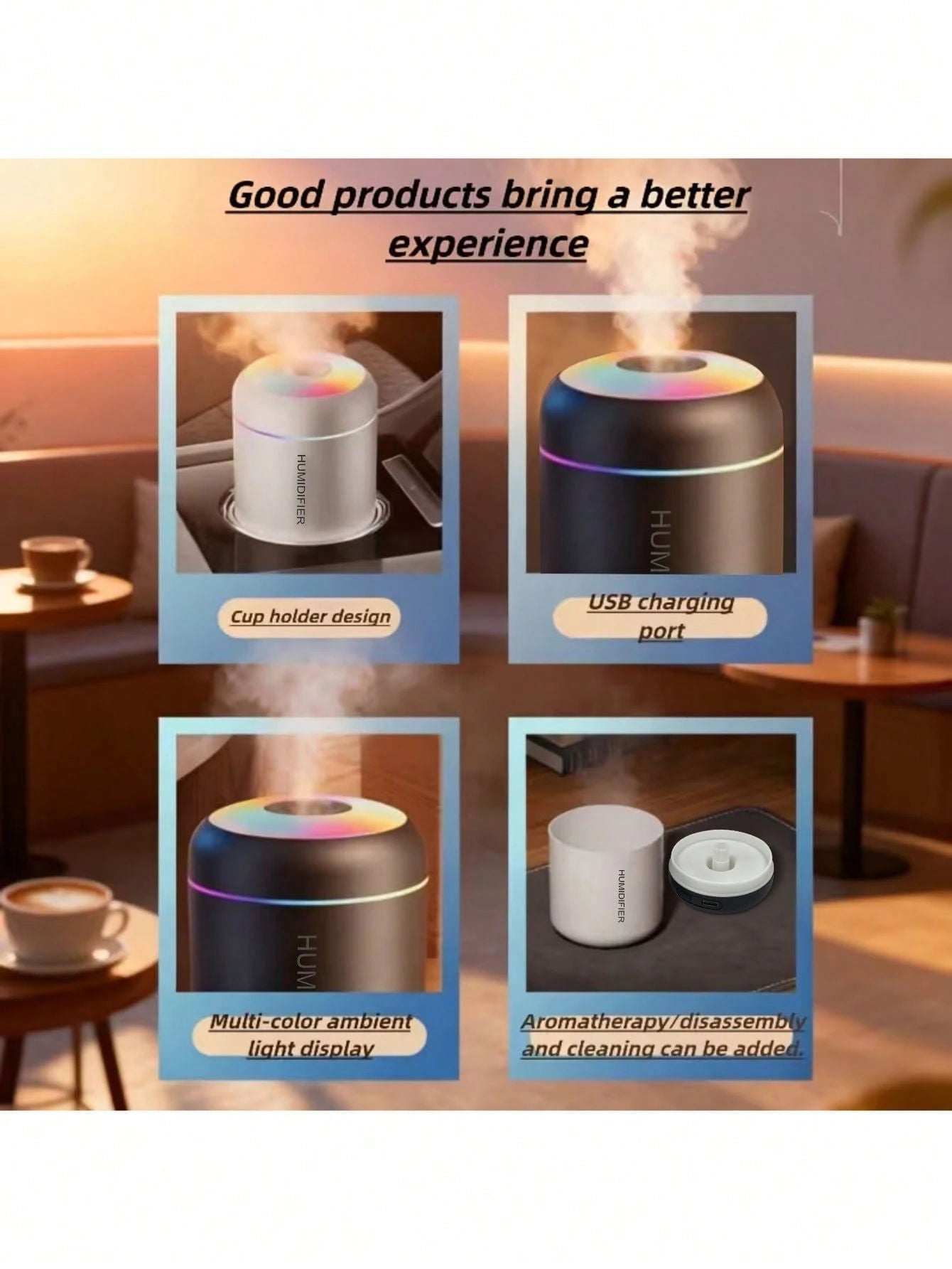 Mini Essential Oil Aromatherapy Mist Humidifier Set USB LED Cold Mist