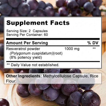 Balincer Resveratrol Dietary Supplement 1000mg Capsules 120 Count