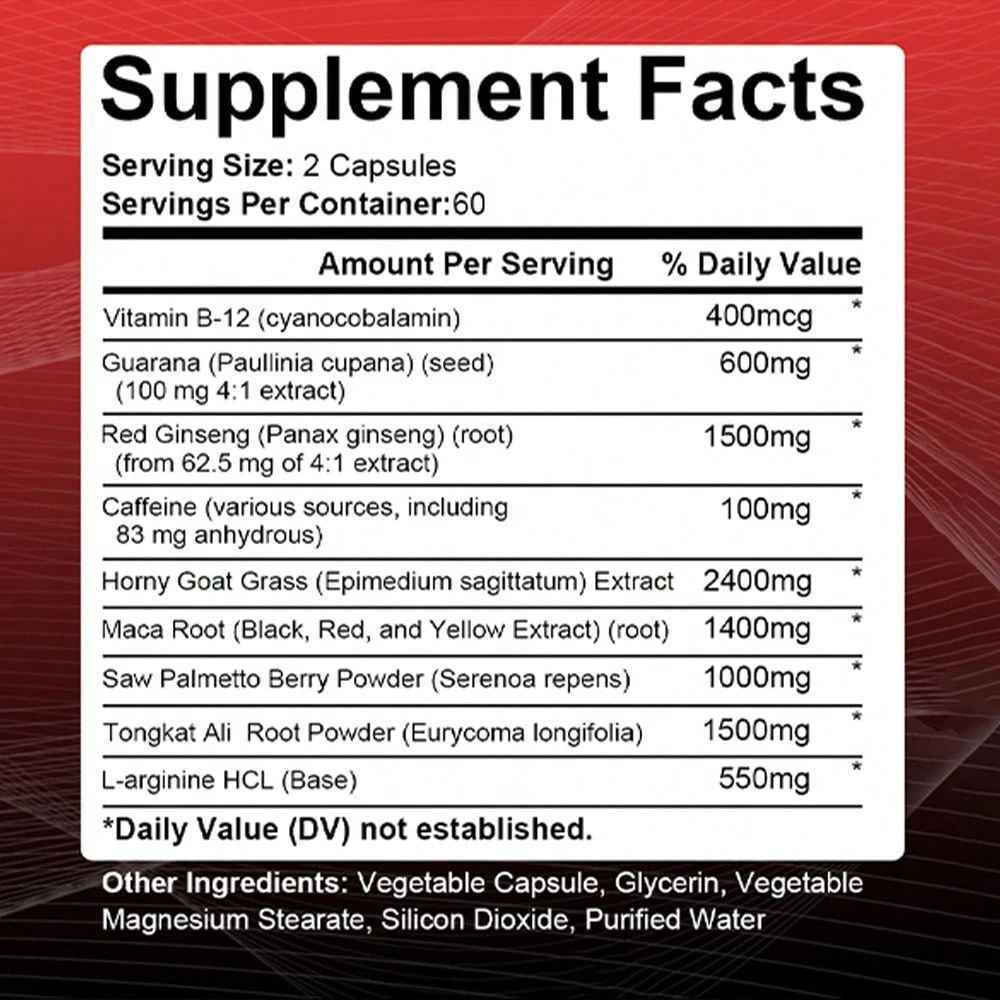 Everyday Energy Support Supplement with Red Ginseng, Maca and Saw Palmetto 120 Softgels