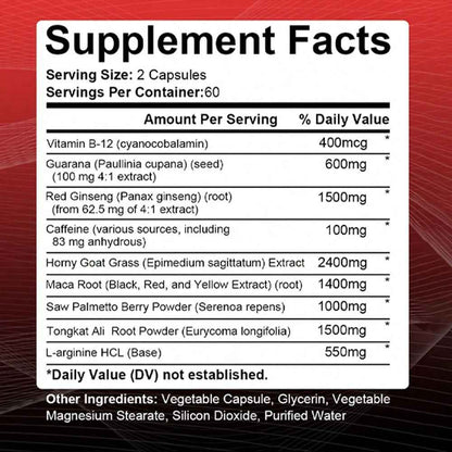 Everyday Energy Support Supplement with Red Ginseng, Maca and Saw Palmetto 120 Softgels