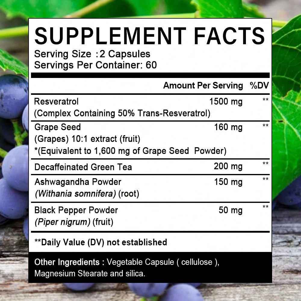 SHEIN Resveratrol 1500mg Antioxidant Supplement 120 Capsules