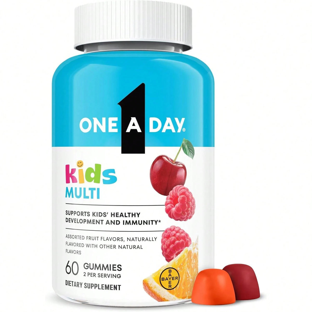 VitaBuy kids multivitamin gummies with Vitamin C, D, E, and Zinc, colorful gummy supplements for children's health.