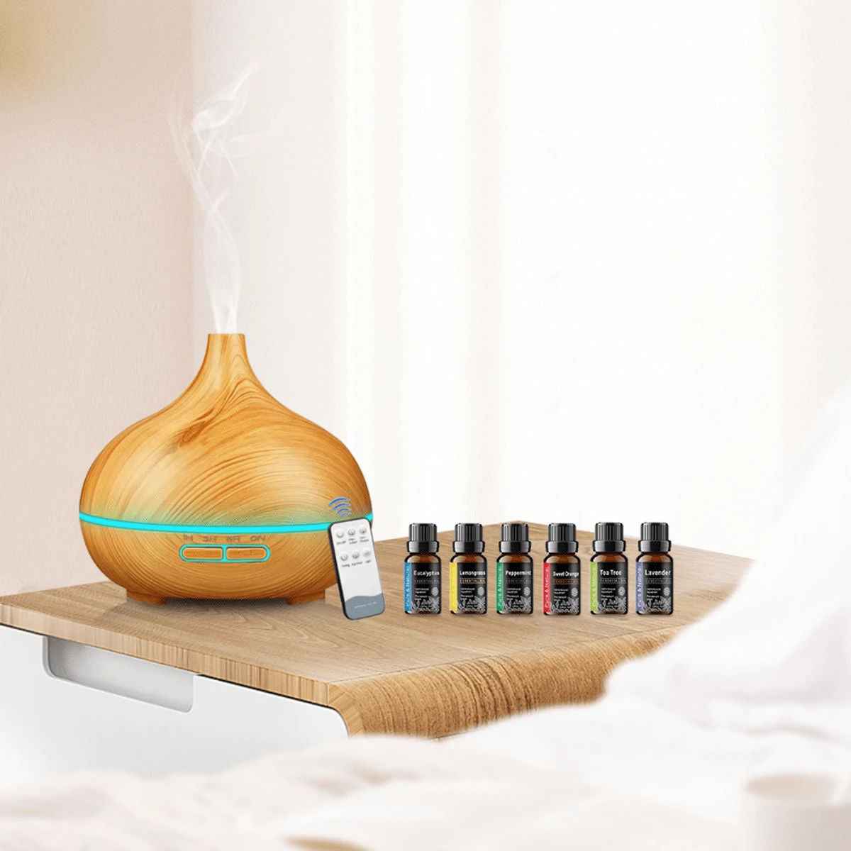 SHEIN Smart Aroma Diffuser 550ml Remote Control 7-Color LED Wood Grain