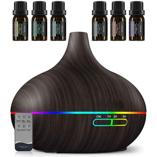 SHEIN Smart Aroma Diffuser 550ml Remote Control 7-Color LED Wood Grain