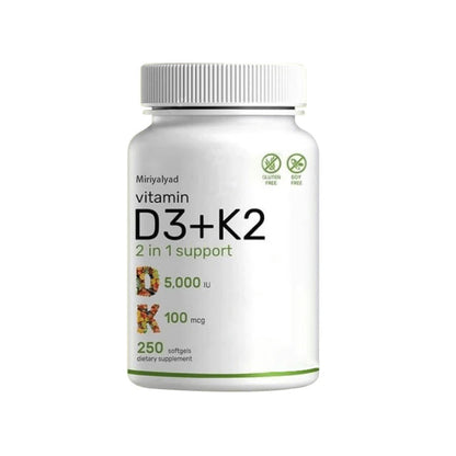 VitaBuy Vitamin D3 K2 Veggie Softgels for immune support, showing a bottle with softgel capsules in a natural setting.