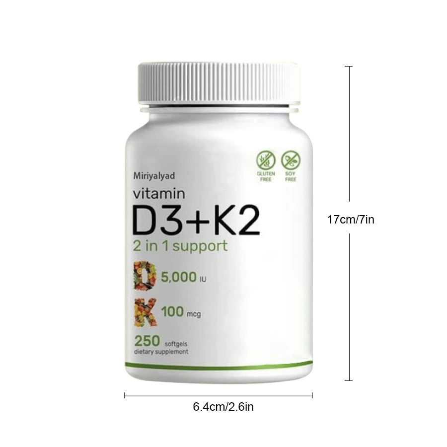 VitaBuy Vitamin D3 K2 Veggie Softgels for immune support, showing a bottle of 250 softgels with supplement label.