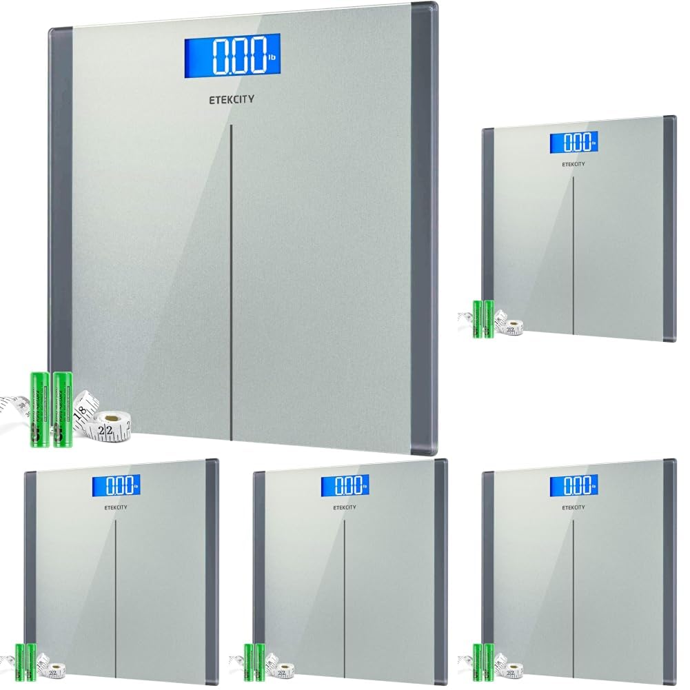 Etekcity Digital Body Weight Bathroom Scale 400 lb Capacity 6mm Tempered Glass Blue LCD Display