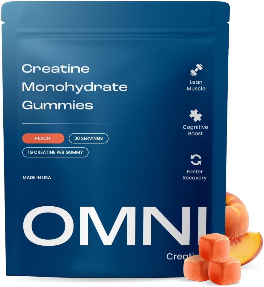 OMNI Creatine Monohydrate Gummies Peach Watermelon 1g Per Gummy 90 Count
