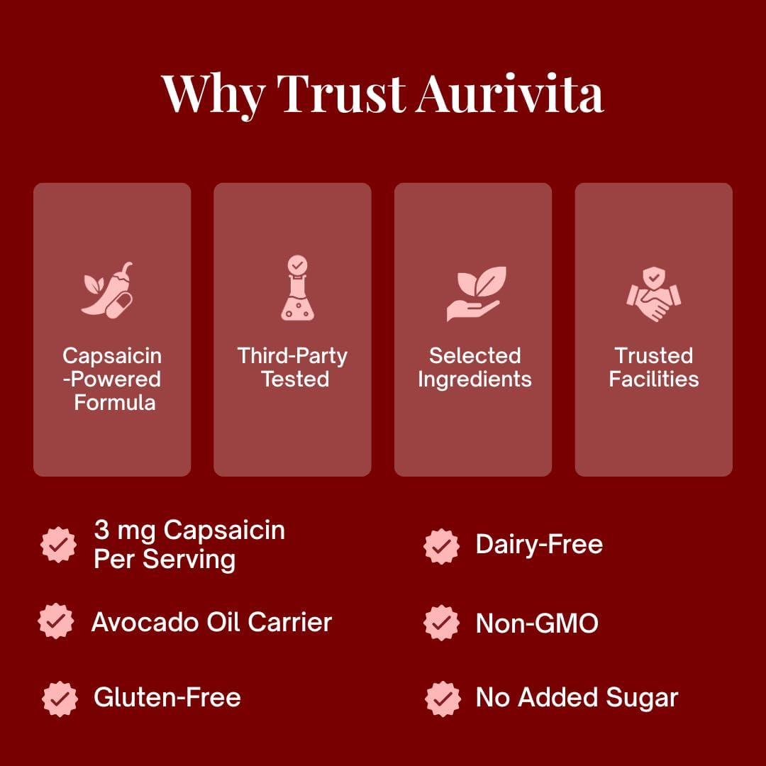 Aurivita Cayenne Pepper Capsaicin Supplement 180 Count