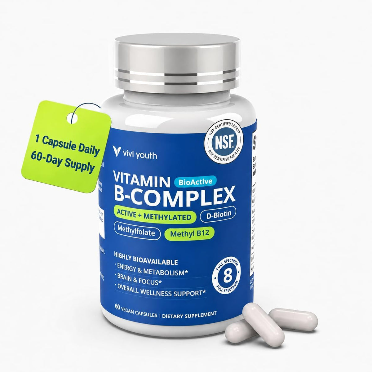 VIVI Youth Methylated Vitamin B Complex for Women 60 Count