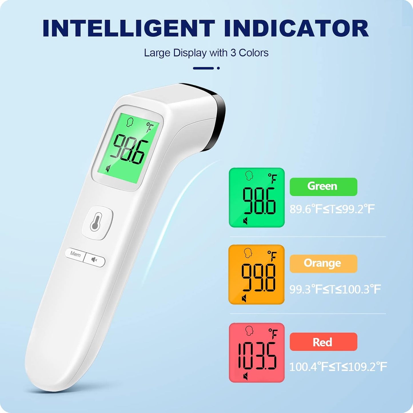 No-Touch Thermometer for Adults and Kids Accurate Digital Baby 1s Fast Reading Fever Alarm Silent Mode 35-Reading Memory Forehead & Object Mode AAA Battery Included