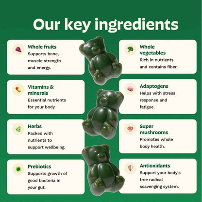 Gruns Adult Super Greens Multivitamin Gummies with Spirulina and Prebiotic Fiber