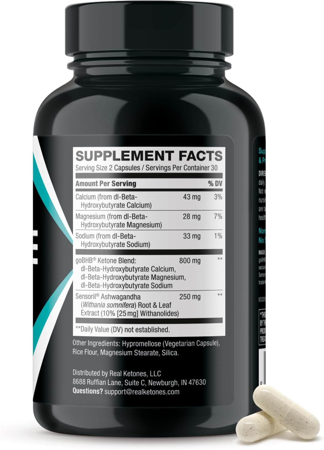 Real Ketones Ashwagandha Cortisol Mood Support Capsules 60 Count