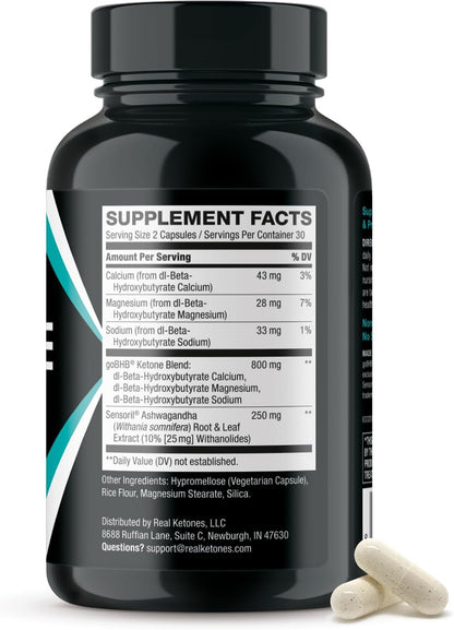 Real Ketones Ashwagandha Cortisol Mood Support Capsules 60 Count