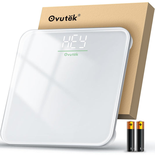 Ovutek Digital Bathroom Scale 400 lb Capacity 5mm Tempered Glass LED Display White