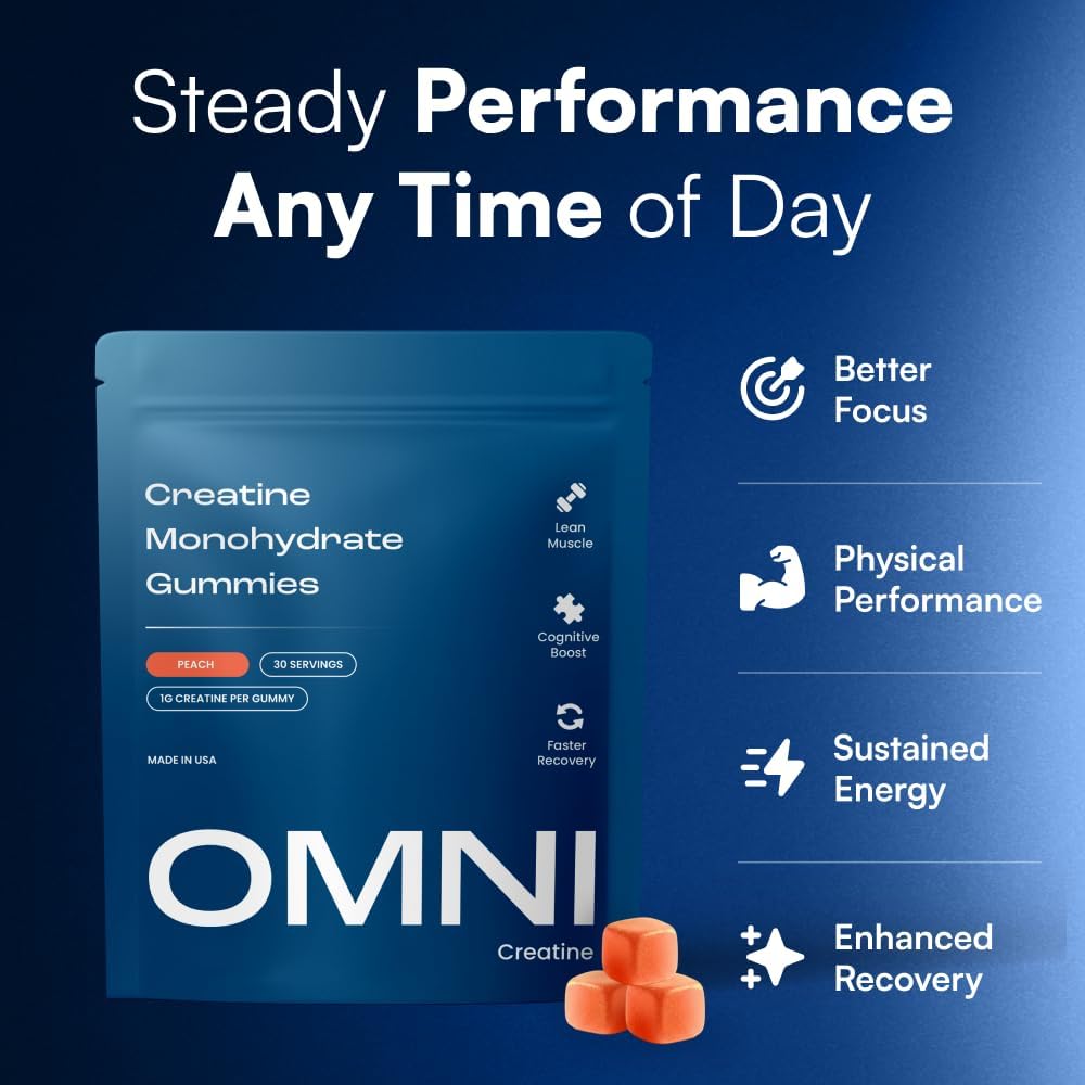 OMNI Creatine Monohydrate Gummies Peach Watermelon 1g Per Gummy 90 Count