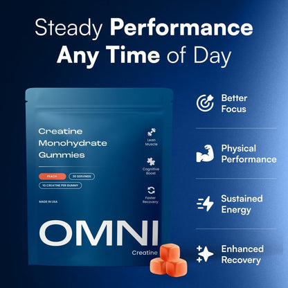OMNI Creatine Monohydrate Gummies Peach Watermelon 1g Per Gummy 90 Count