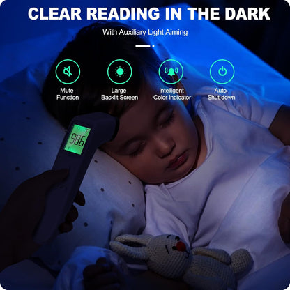 No-Touch Thermometer for Adults and Kids Accurate Digital Baby 1s Fast Reading Fever Alarm Silent Mode 35-Reading Memory Forehead & Object Mode AAA Battery Included