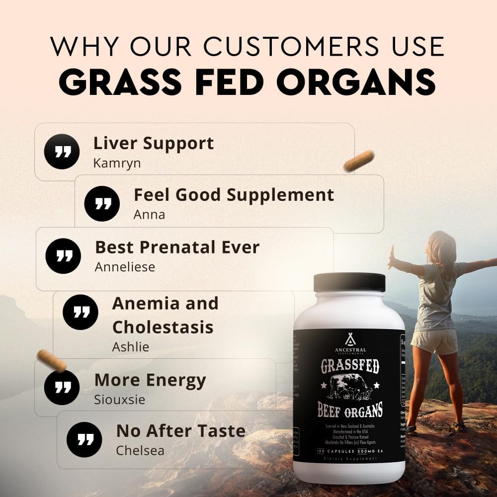 Ancestral Supplements Grass Fed Beef Organ Supplement Freeze-Dried 180 Capsules