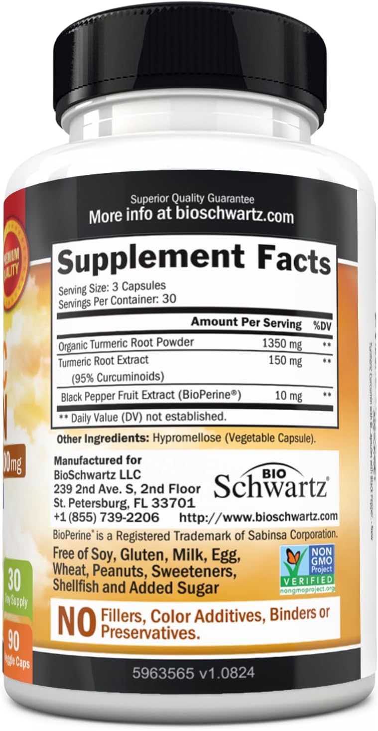 BioSchwartz Turmeric Curcumin with Black Pepper Extract 1500mg 90 Capsules