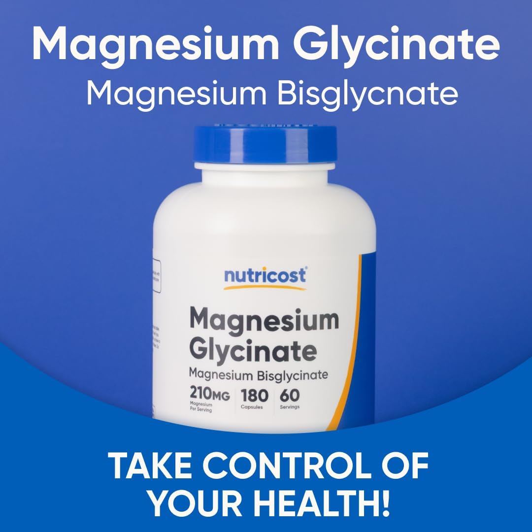 Nutricost Magnesium Glycinate 210mg Capsules 180 Count Gentle Absorption