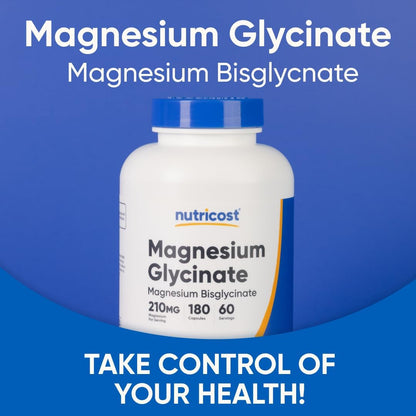 Nutricost Magnesium Glycinate 210mg Capsules 180 Count Gentle Absorption