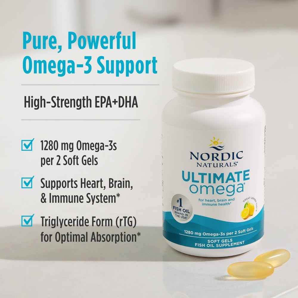 Nordic Naturals Ultimate Omega Fish Oil Supplement 1280 mg Lemon 90 Soft Gels