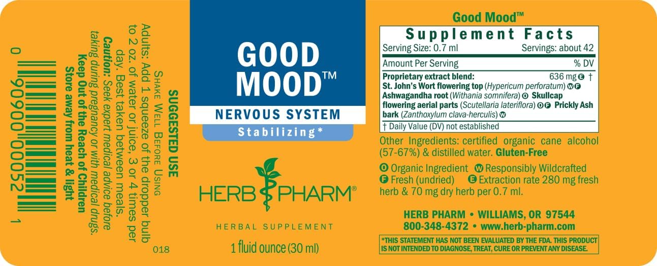 Herb Pharm Good Mood Support Herbal Supplement Liquid Extract