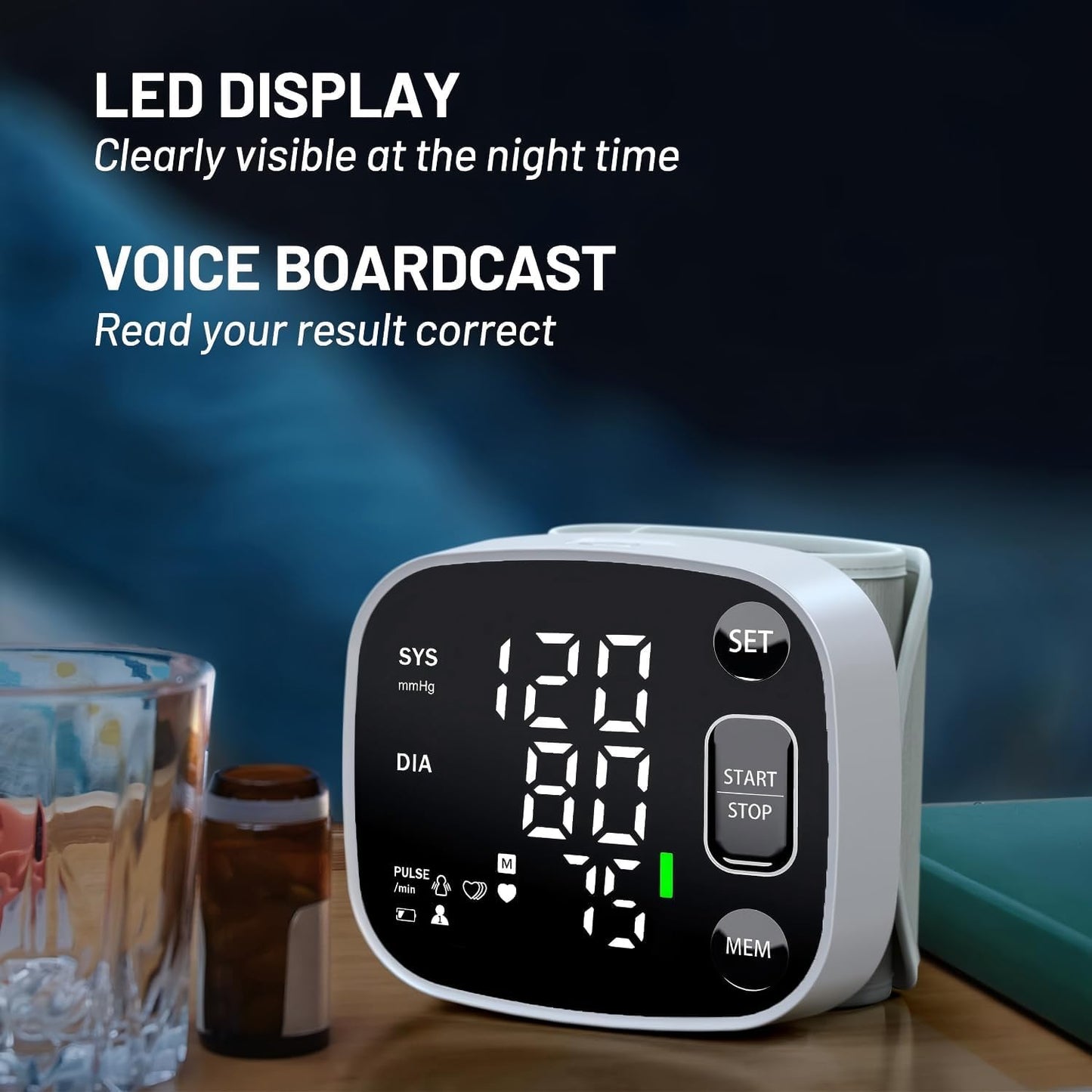 Oklar Wrist Blood Pressure Monitor FDA Cleared Rechargeable with Adjustable Cuff 4.92-8.46 Inches 240 Reading Memory 2 Users Voice Broadcast Storage Case
