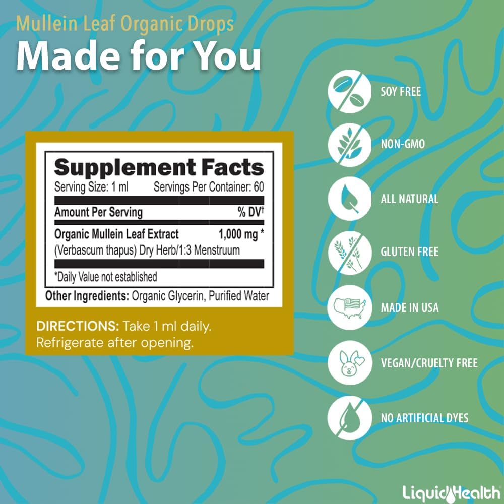 LIQUIDHEALTH USDA Organic Mullein Leaf Respiratory Support Liquid Drops