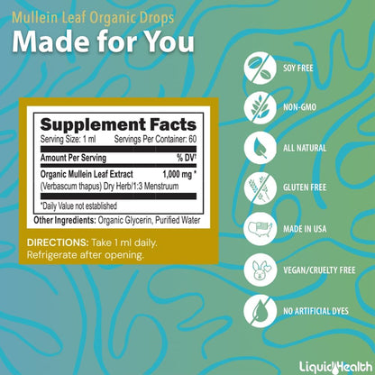 LIQUIDHEALTH USDA Organic Mullein Leaf Respiratory Support Liquid Drops