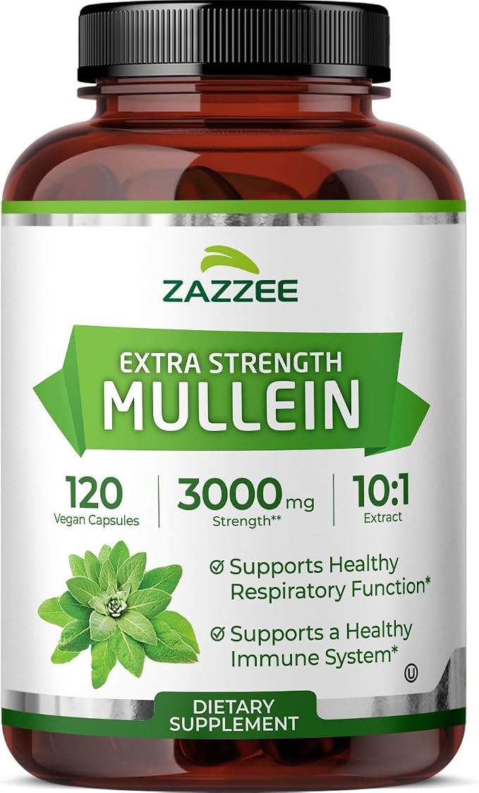 Zazzee Extra Strength Mullein Leaf 10:1 Extract Respiratory Support Capsules