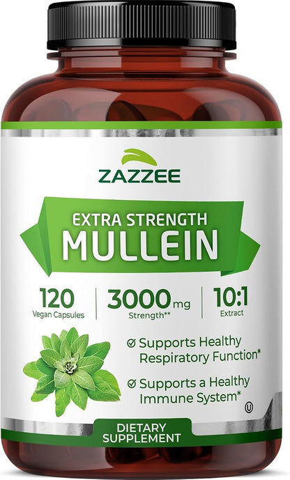 Zazzee Extra Strength Mullein Leaf 10:1 Extract Respiratory Support Capsules