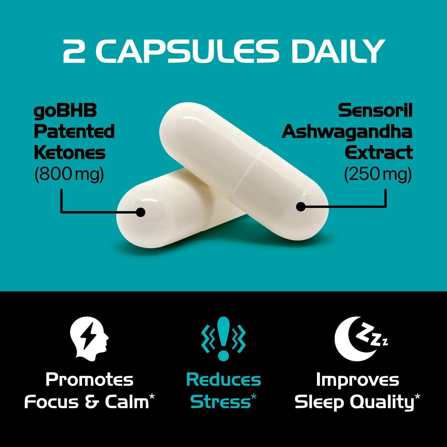 Real Ketones Ashwagandha Cortisol Mood Support Capsules 60 Count