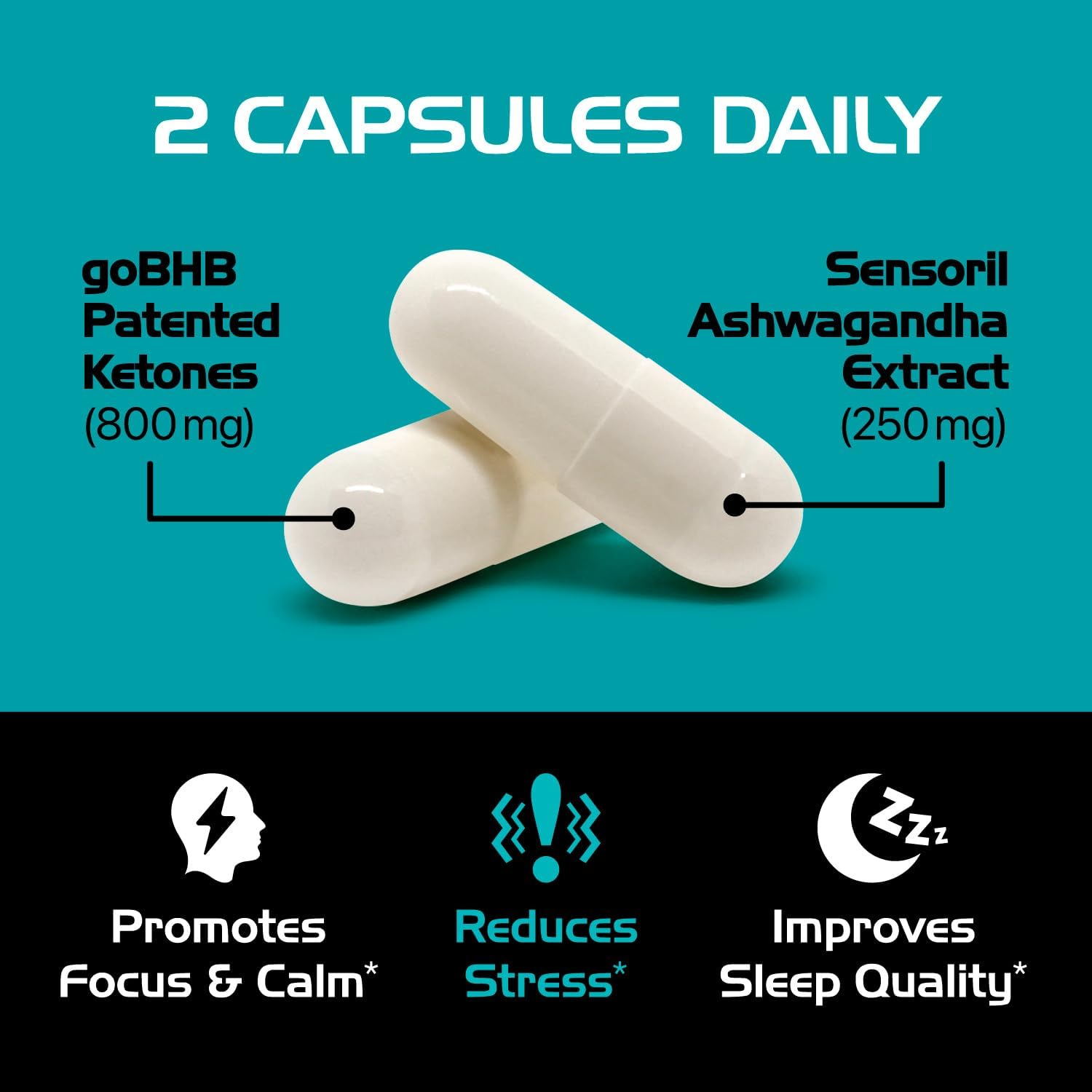 Real Ketones Ashwagandha Cortisol Mood Support Capsules 60 Count